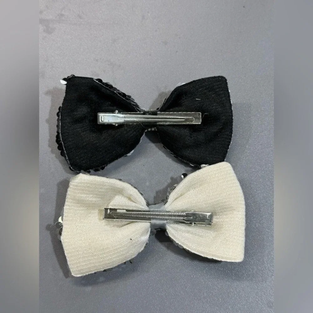 NEW Hair Accessories Bow‎ Clips set of 2 black white silver